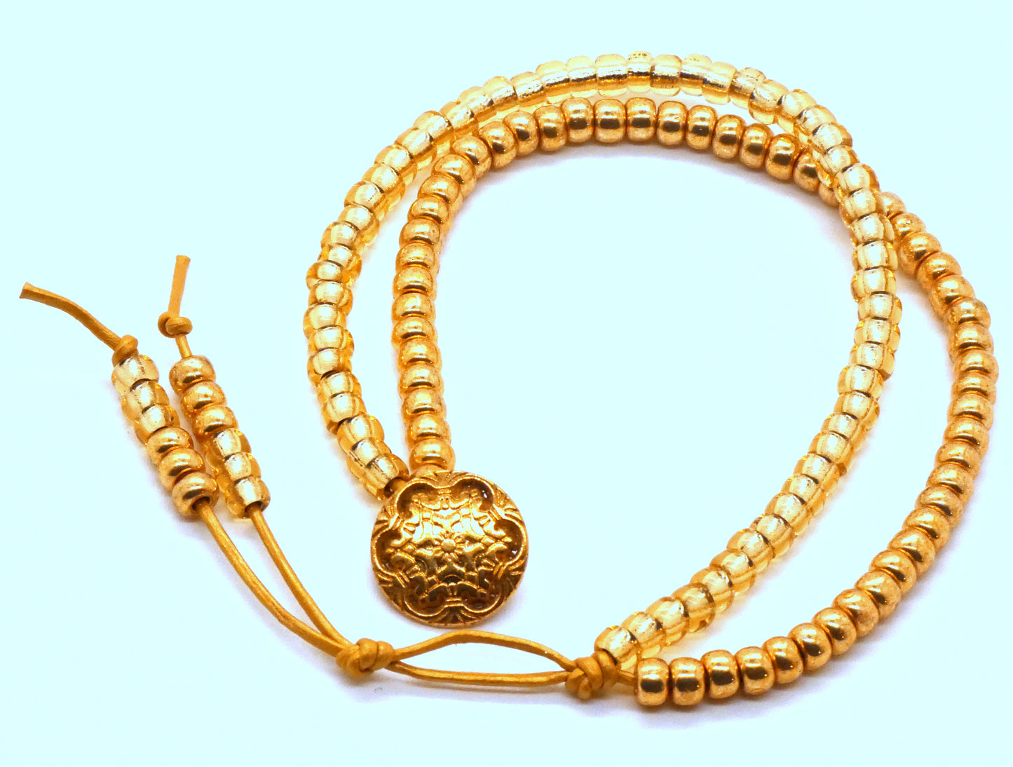 Gold Leather Button Bracelet